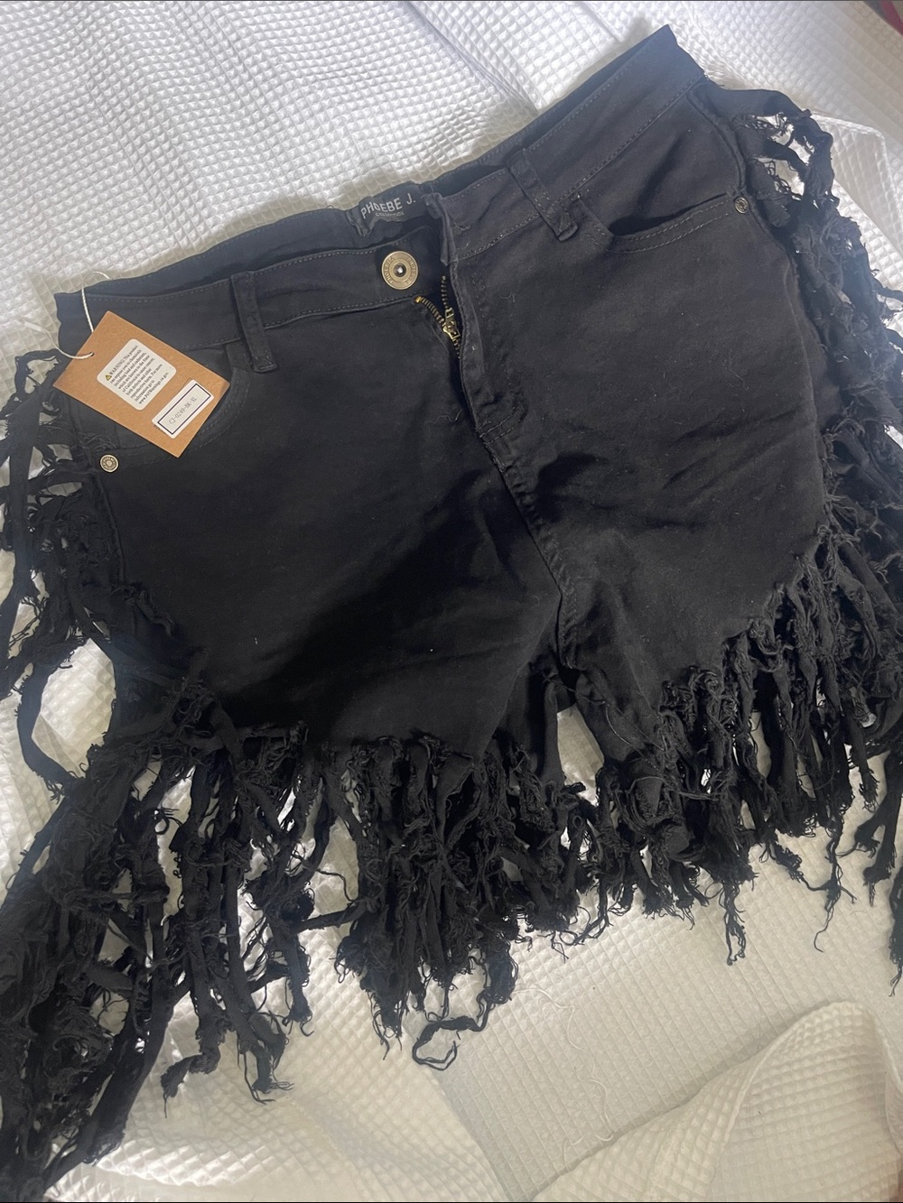 Fringe Hem Black Women's Shorts